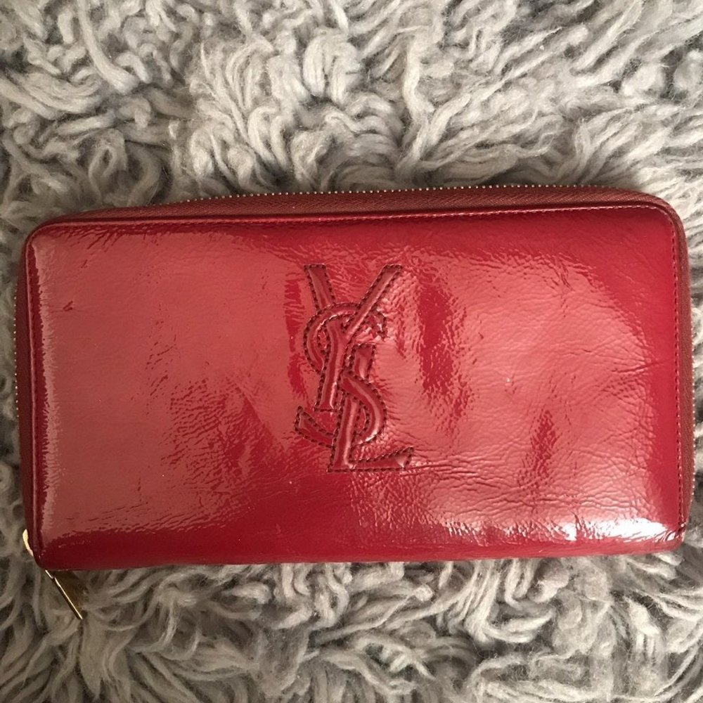 YSL Yves Saint Laurent Patent Red Wallet